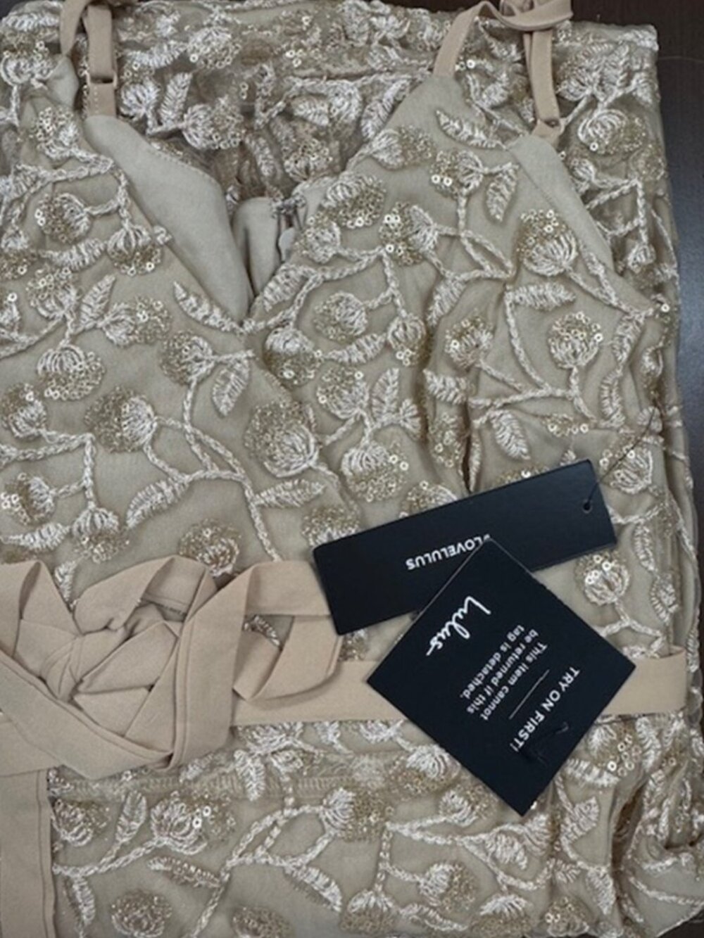 Lulus Breathtaking Beauty Champagne Sequin Embroidered Maxi Dress NWT - Picture 6 of 9